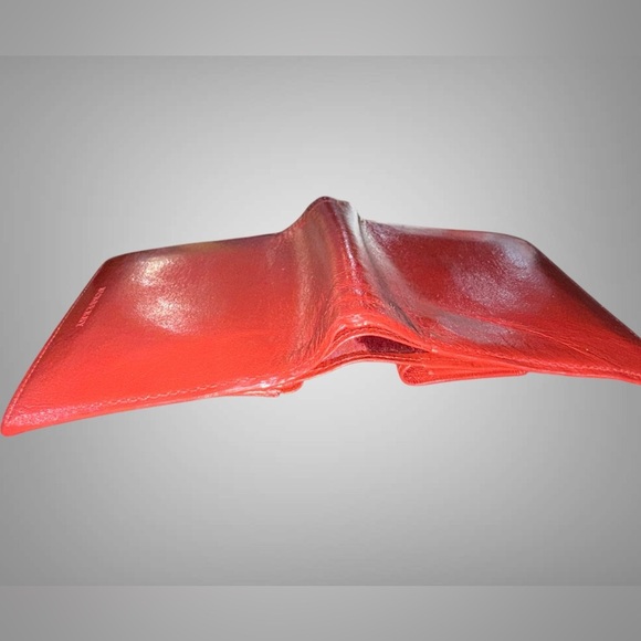 Burberry Red Leather Mens Woman’s Bifold Wallet Burberry Plaid Pattern - Picture 7 of 10